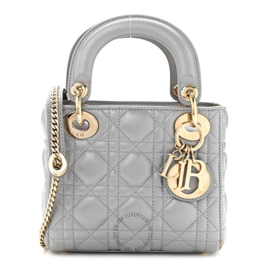 Túi xách đeo chéo Christian Dior Lambskin Cannage Mini Lady Dior Gray Opaline Gray Opaline DIO263