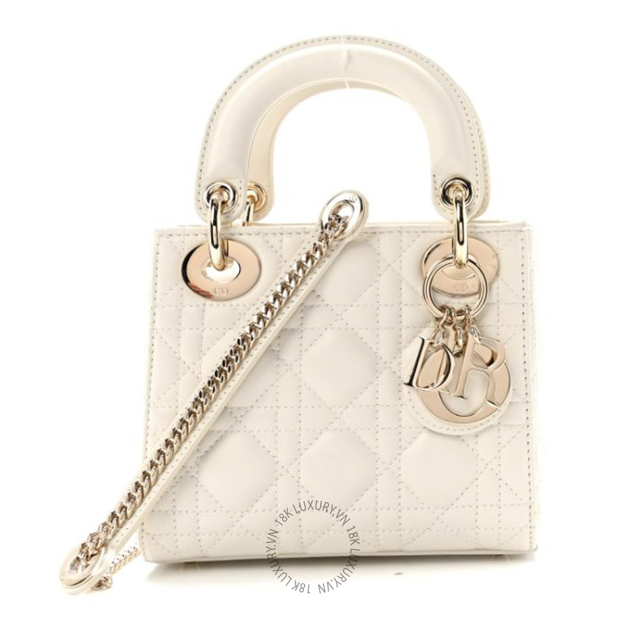Túi xách đeo chéo Christian Dior Lambskin Cannage Mini Lady Dior Latte DIO142