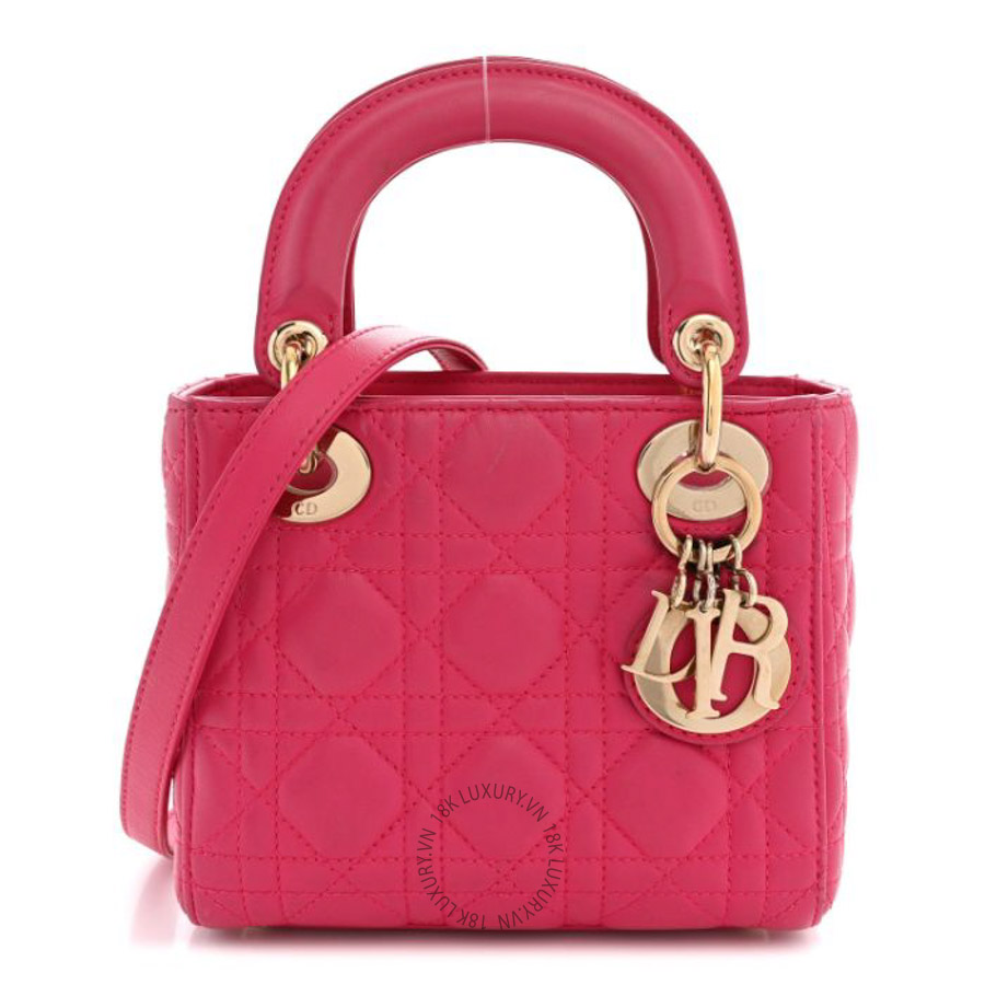Túi xách đeo chéo Christian Dior Lambskin Cannage Mini Lady Dior Pink DIO176