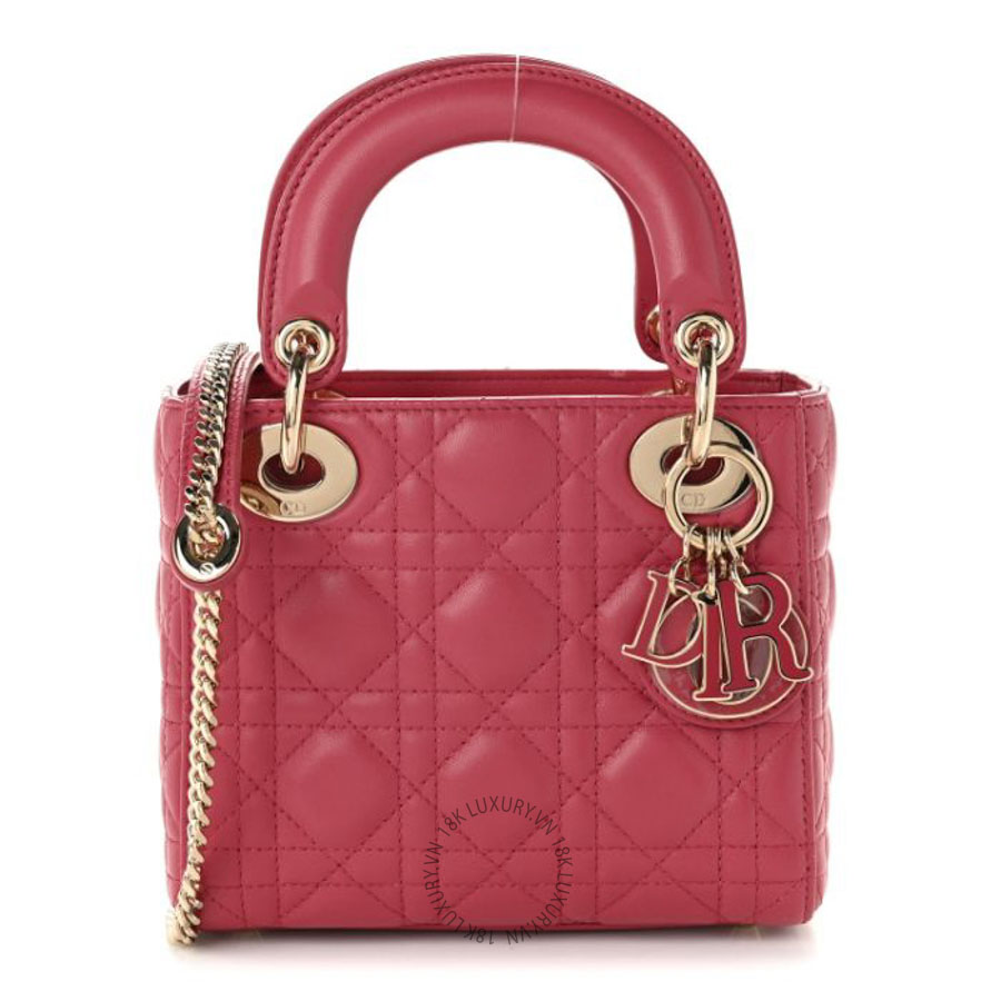 Túi xách đeo chéo Christian Dior Lambskin Cannage Mini Lady Dior Pink FPTD030
