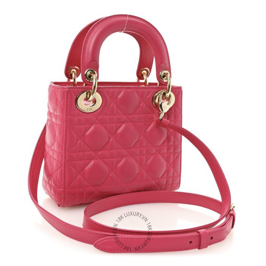 Túi Xách Đeo Chéo Christian Dior Lambskin Cannage Mini Lady Dior Pink SPSS248