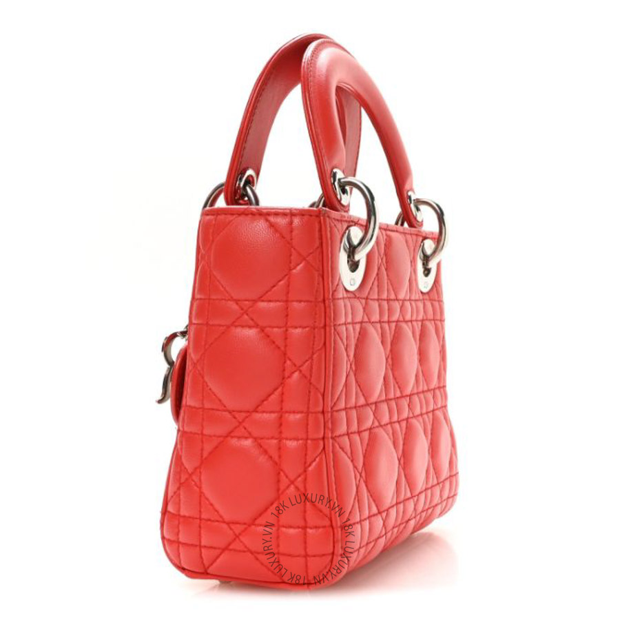 Túi xách đeo chéo Christian Dior Lambskin Cannage Mini Lady Dior Red DIO217