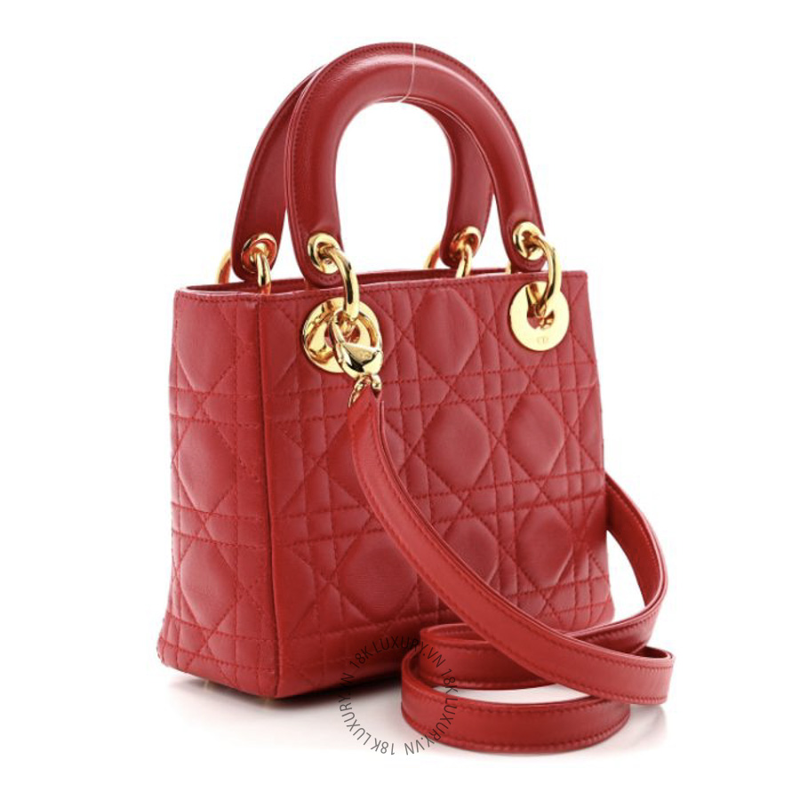 Túi Xách Đeo Chéo Christian Dior Lambskin Cannage Mini Lady Dior Red SPSS082