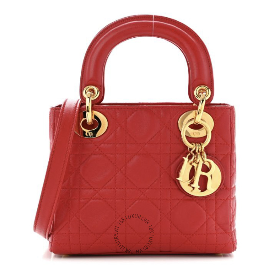 Túi Xách Đeo Chéo Christian Dior Lambskin Cannage Mini Lady Dior Red SPSS082