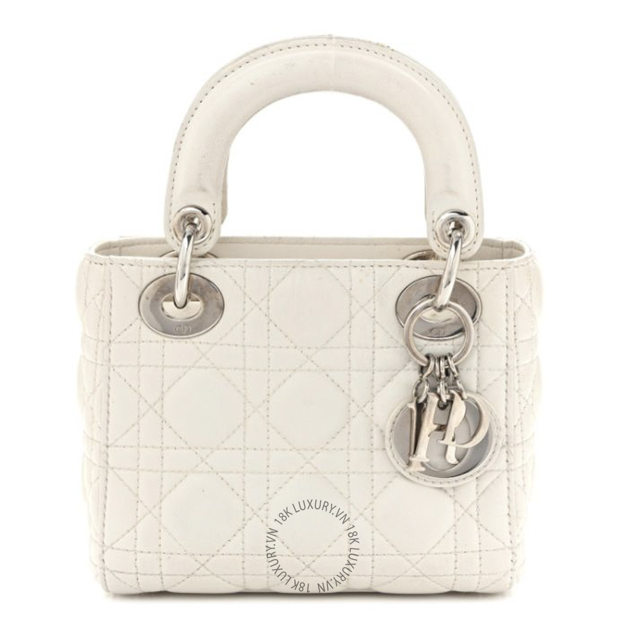 Túi Xách Đeo Chéo Christian Dior Lambskin Cannage Mini Lady Dior White SPSS237