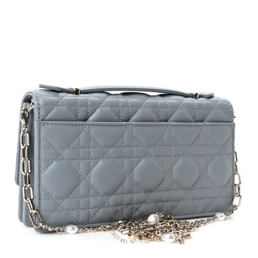 Túi xách đeo chéo Christian Dior Lambskin Cannage Mini My Dior Top Handle Clutch Cloud Blue DIO158