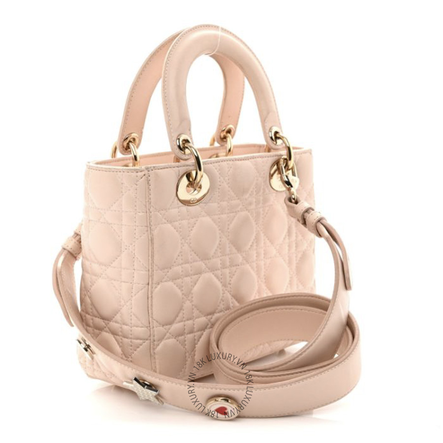Túi Xách Đeo Chéo Christian Dior Lambskin Cannage Small Lucky Badges My Lady Dior Light Pink SPSS167
