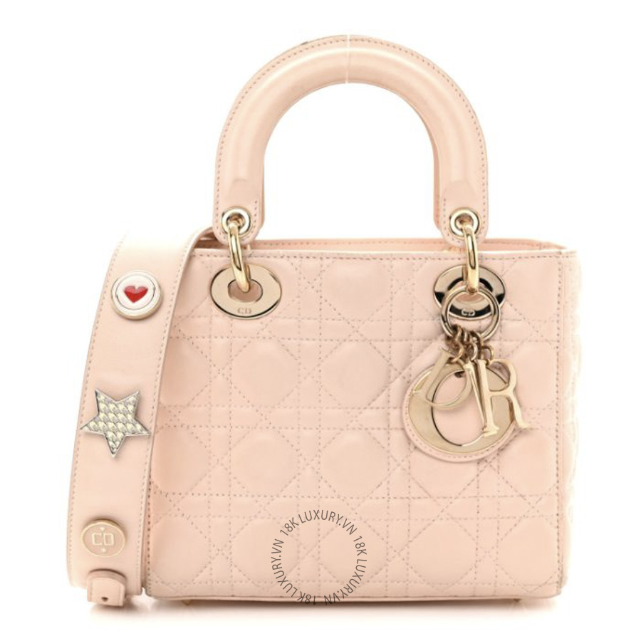 Túi Xách Đeo Chéo Christian Dior Lambskin Cannage Small Lucky Badges My Lady Dior Light Pink SPSS167