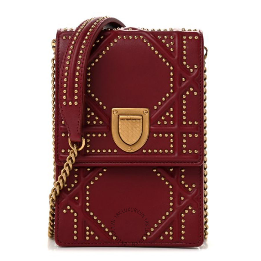 Túi xách đeo chéo Christian Dior Lambskin Studded Vertical Diorama Spicy Red FPTD196