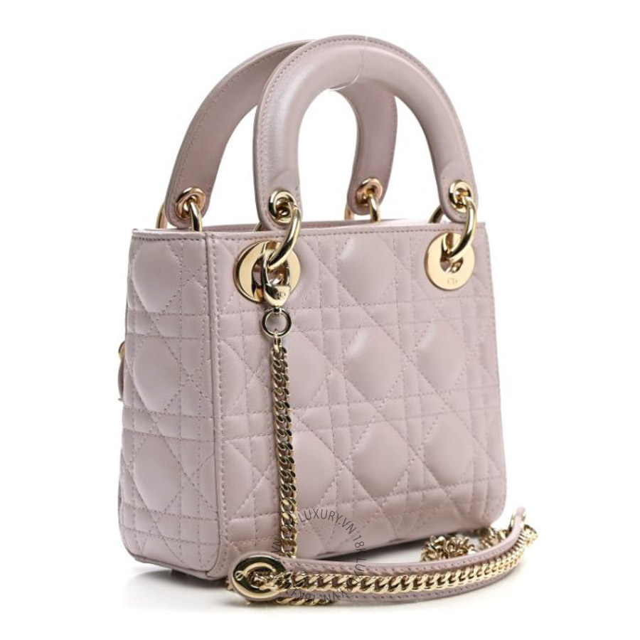 Túi xách đeo chéo Christian Dior Metallic Lambskin Cannage Mini Lady Dior Lotus DIO013