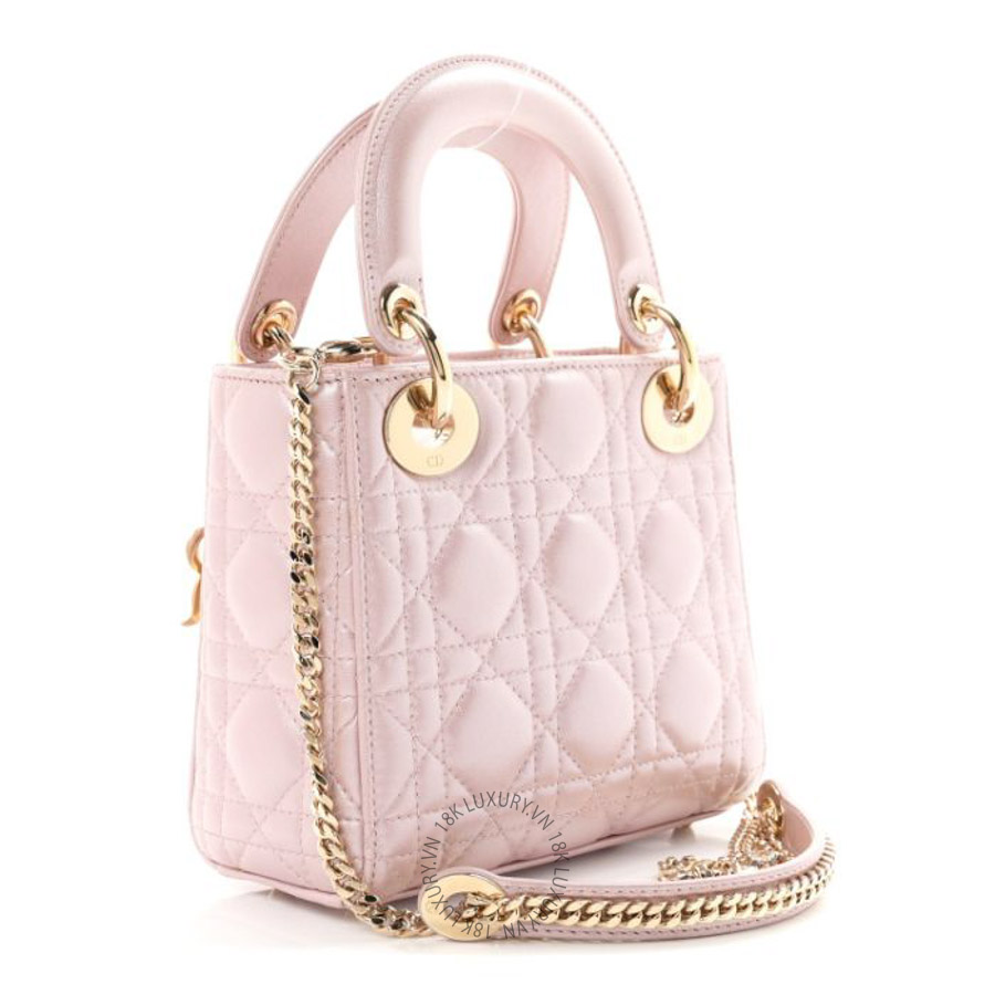 Túi xách đeo chéo Christian Dior Metallic Lambskin Cannage Mini Lady Dior Lotus FPTD185