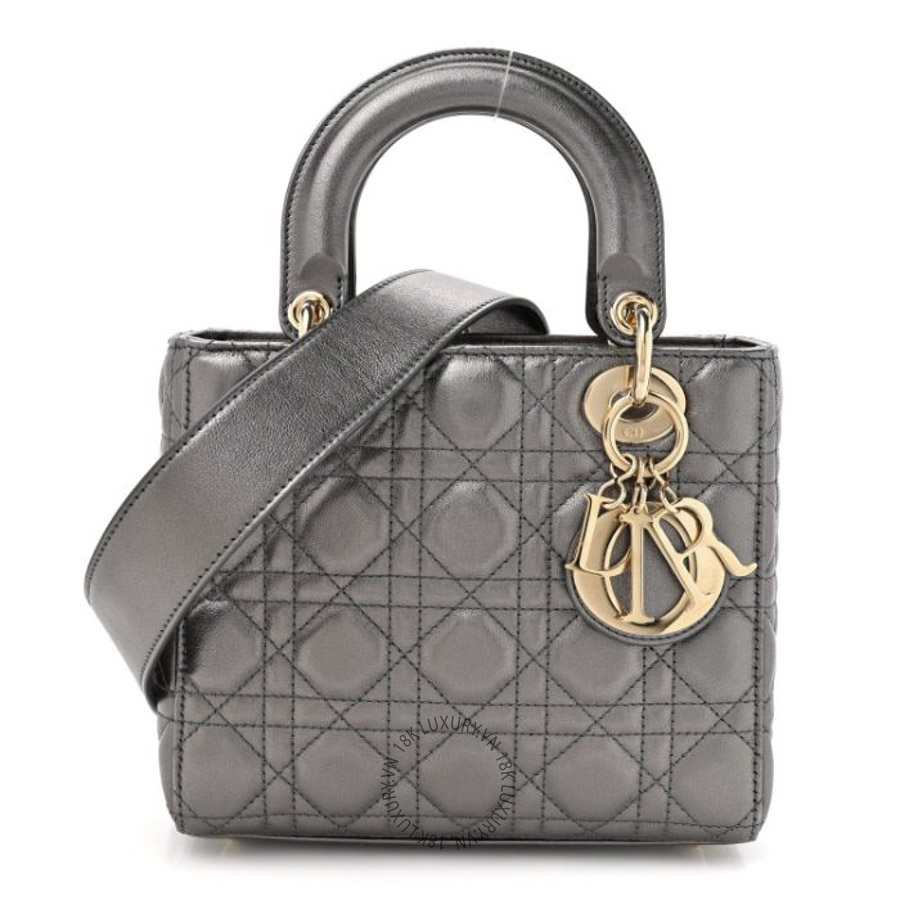 Túi Xách Đeo Chéo Christian Dior Metallic Lambskin Cannage Small My ABCDior Lady Dior Dark Silver SPSS146