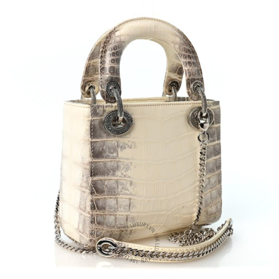 Túi xách đeo chéo Christian Dior Niloticus Crocodile Himalaya Crystal Mini Lady Dior White FPTD045