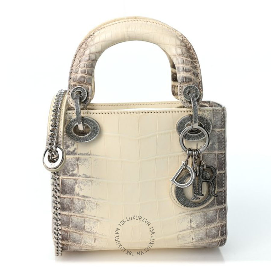 Túi xách đeo chéo Christian Dior Niloticus Crocodile Himalaya Crystal Mini Lady Dior White FPTD045
