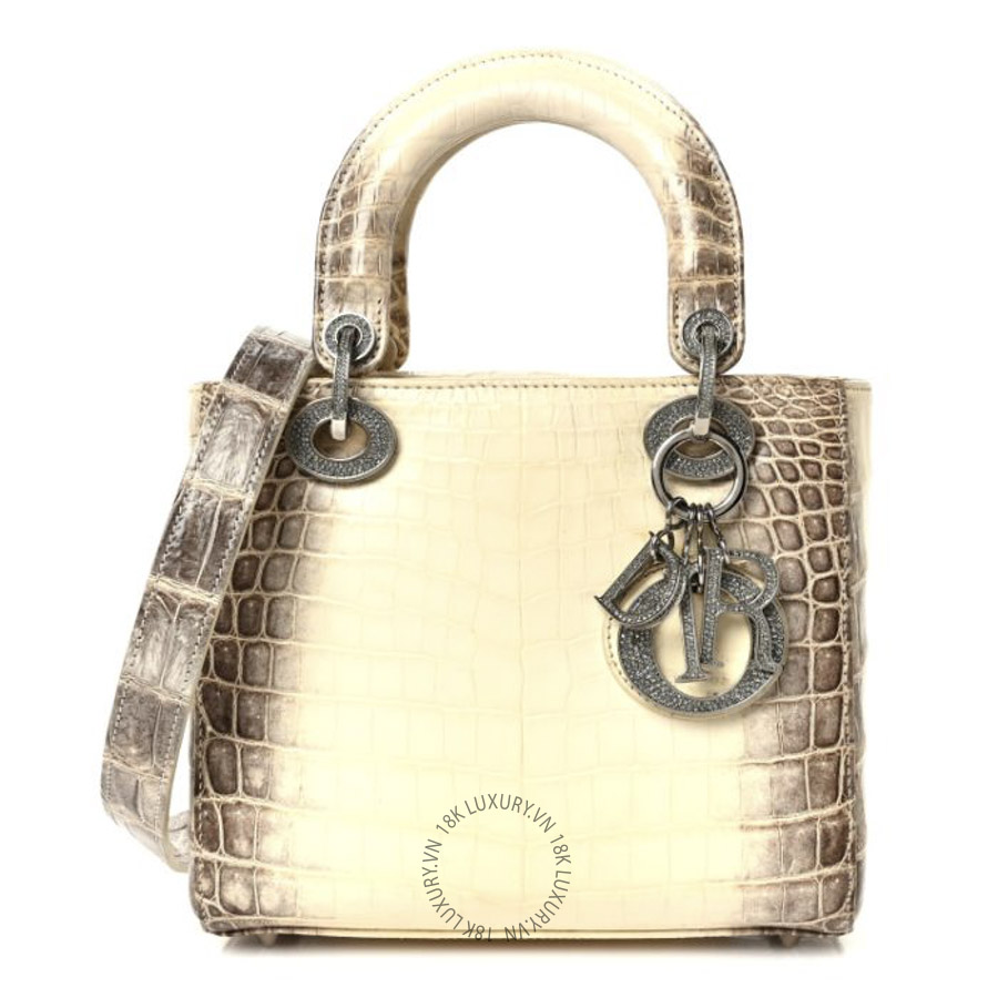 Túi Xách Đeo Chéo Christian Dior Niloticus Crocodile Himalaya Crystal Small Lady Dior White SPSS202