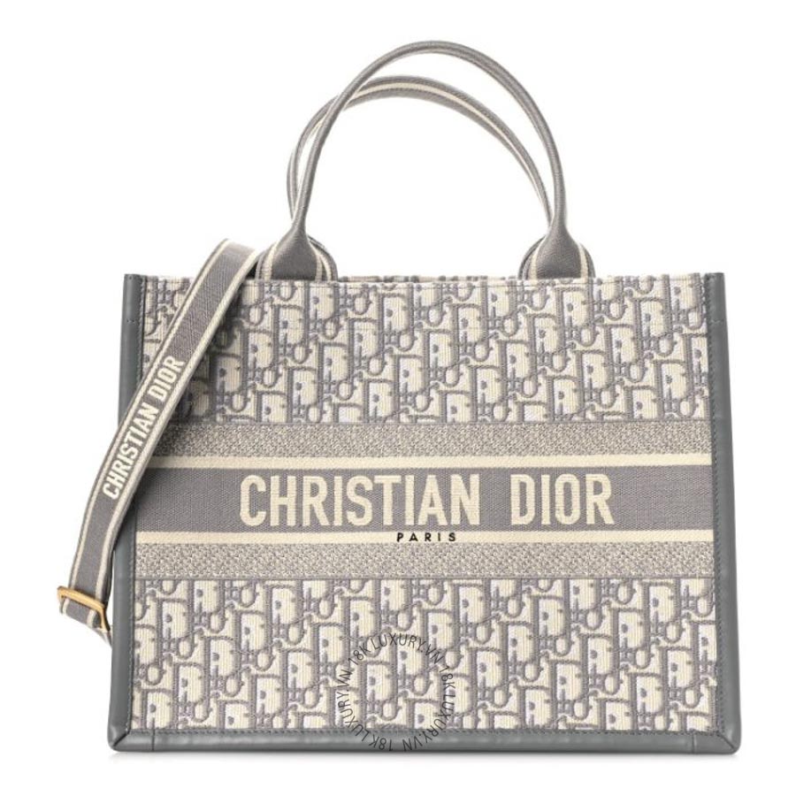 Túi Xách Đeo Chéo Christian Dior Oblique Chambray Calfskin Medium Book Tote With Strap Grey Latte SPSS002