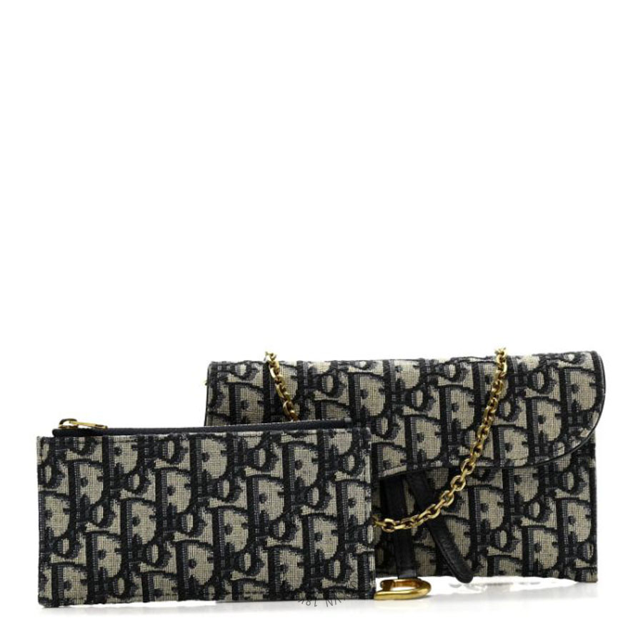 Túi xách đeo chéo Christian Dior Oblique Saddle Chain Long Wallet Blue FPTD012
