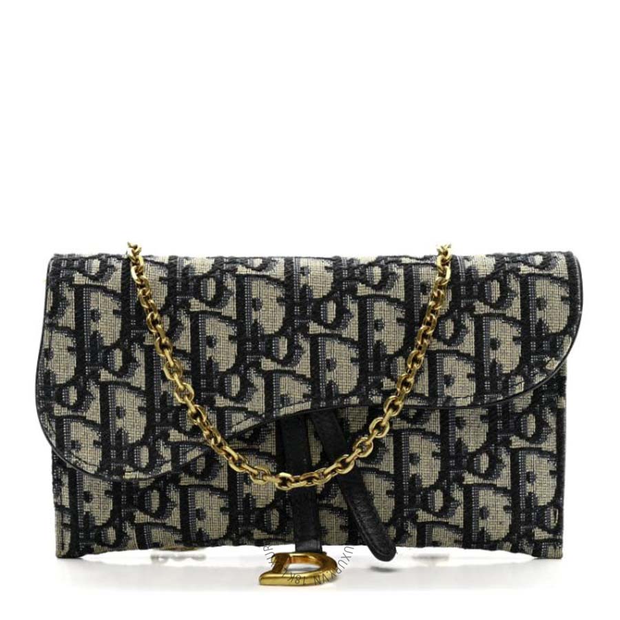 Túi xách đeo chéo Christian Dior Oblique Saddle Chain Long Wallet Blue FPTD012