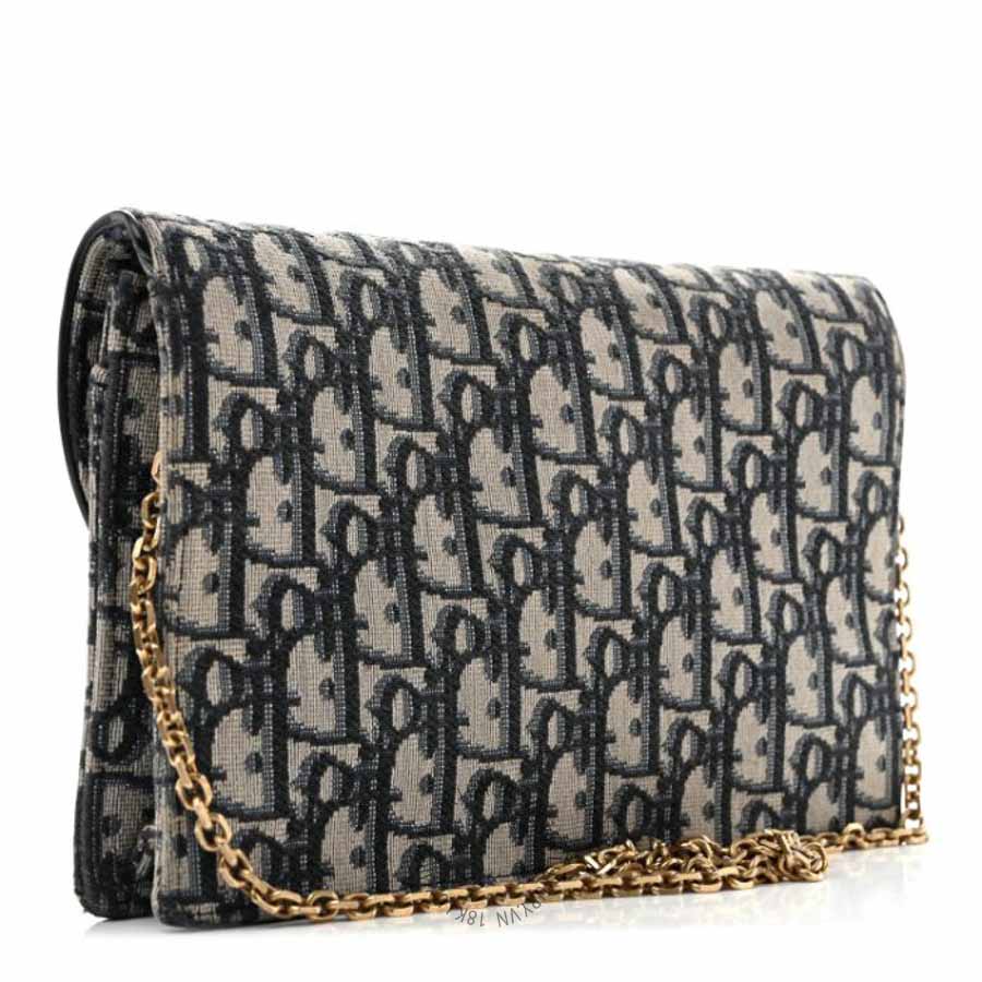 Túi xách đeo chéo Christian Dior Oblique Saddle Chain Pouch Blue FPTD247