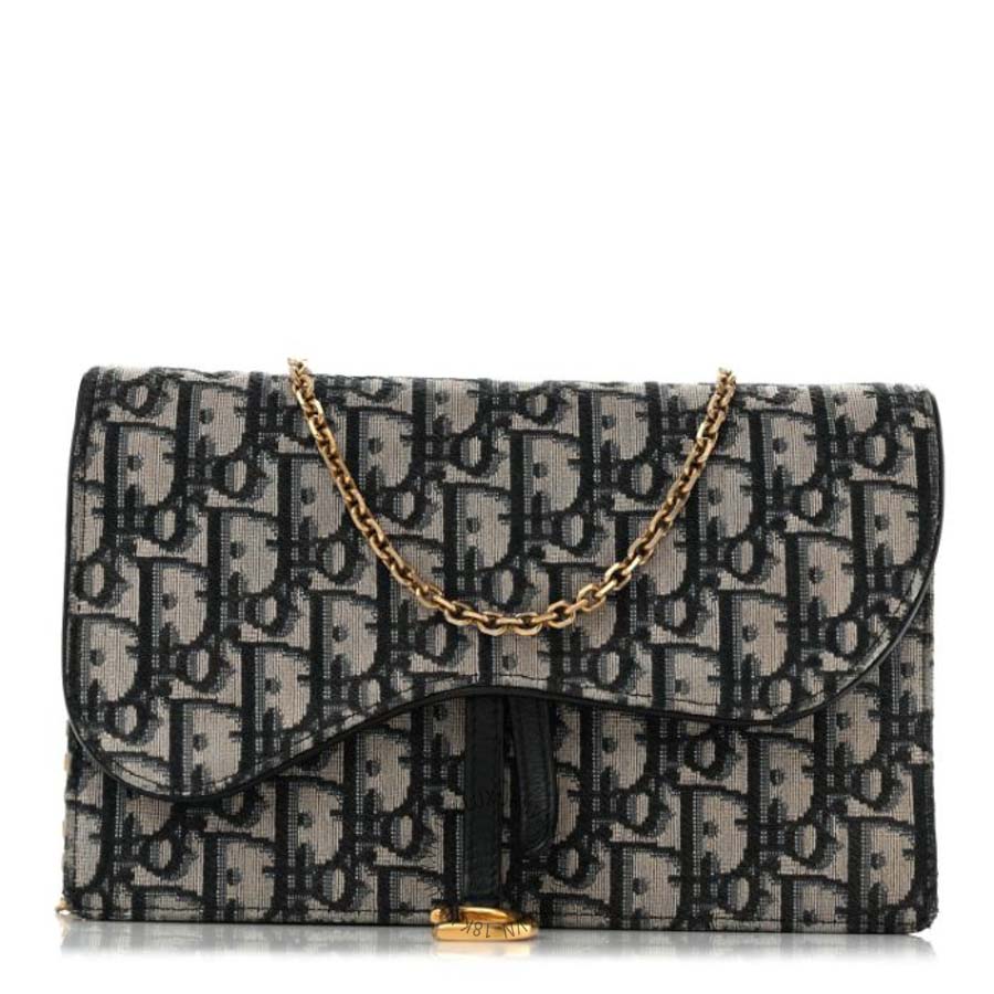 Túi xách đeo chéo Christian Dior Oblique Saddle Chain Pouch Blue FPTD247
