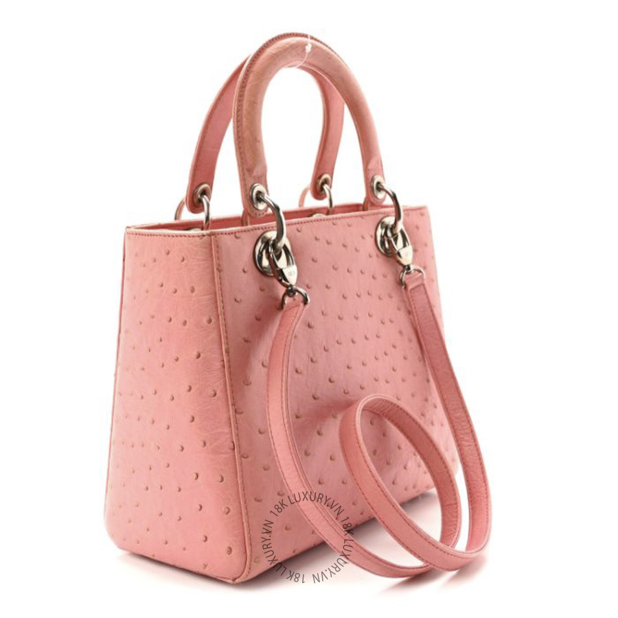 Túi Xách Đeo Chéo Christian Dior Ostrich Medium Lady Dior Pink SPSS106