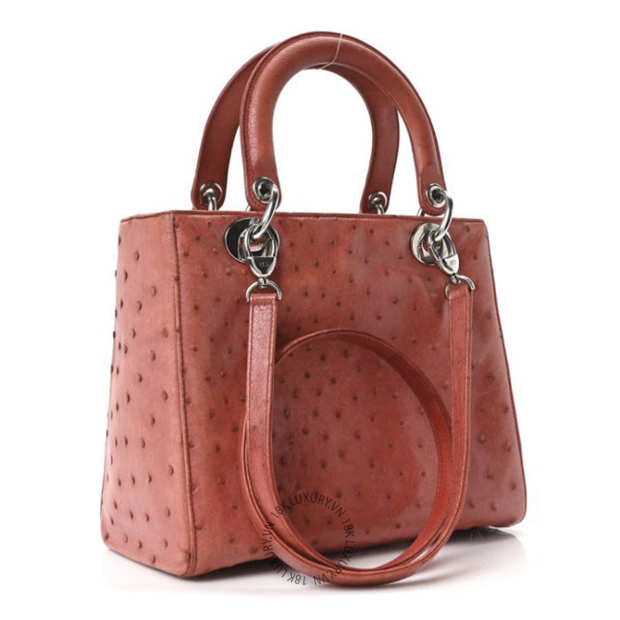 Túi Xách Đeo Chéo Christian Dior Ostrich Medium Lady Dior Red SPSS218