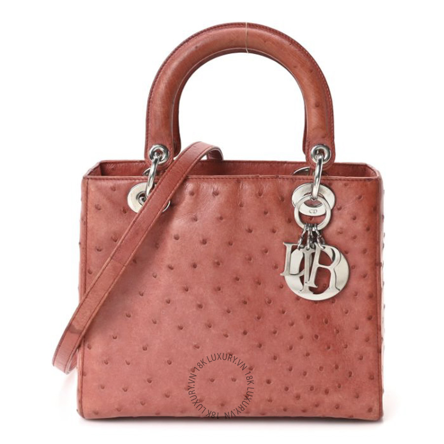 Túi Xách Đeo Chéo Christian Dior Ostrich Medium Lady Dior Red SPSS218