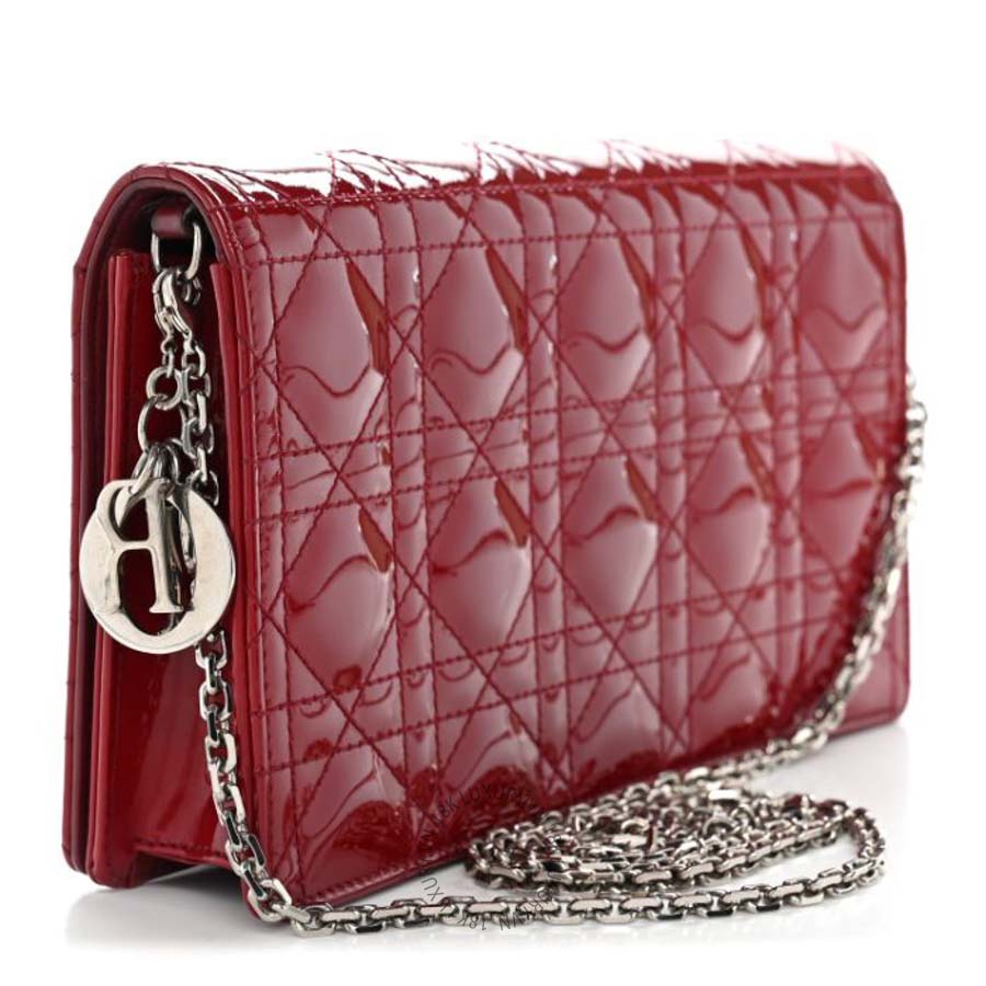 Túi xách đeo chéo Christian Dior Patent Cannage Lady Dior Clutch Red Red DIO250