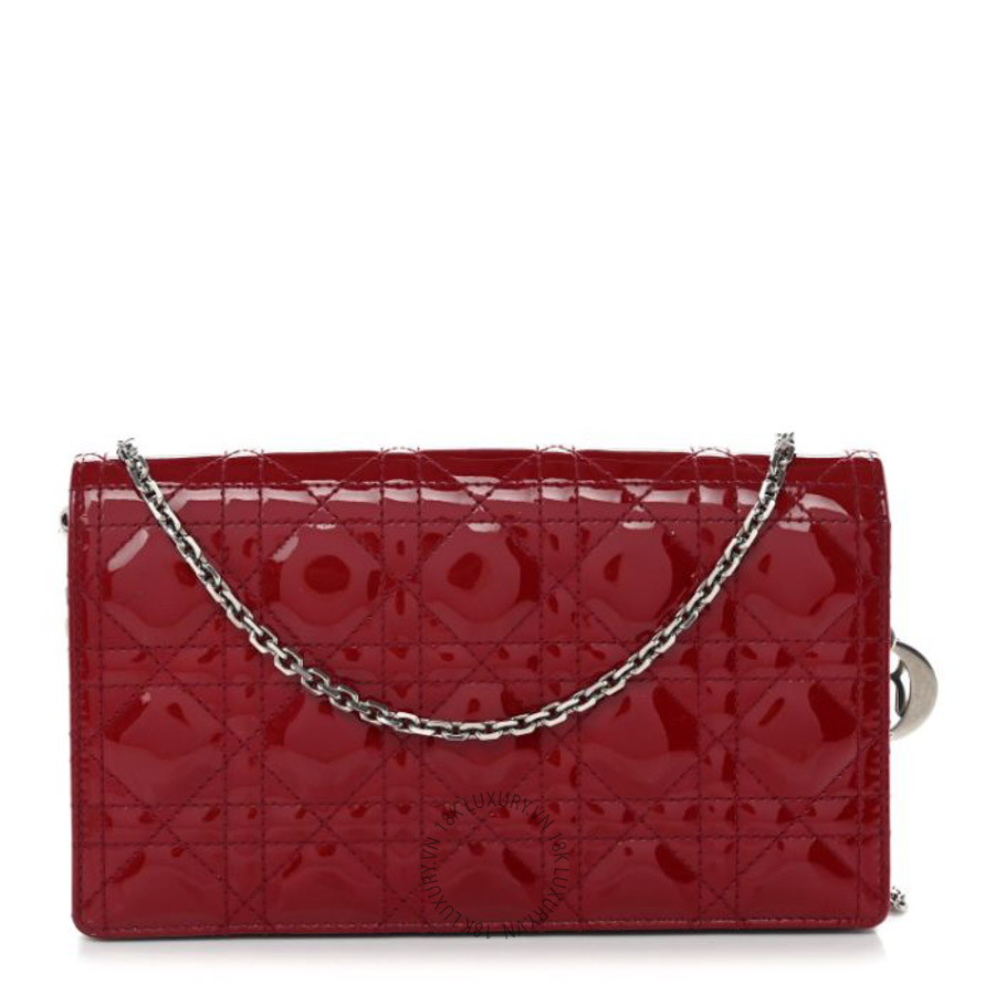 Túi xách đeo chéo Christian Dior Patent Cannage Lady Dior Clutch Red Red DIO250