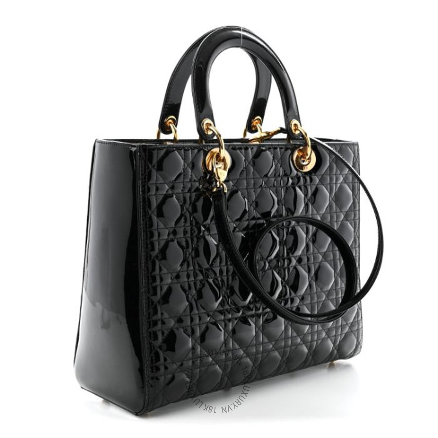 Túi xách đeo chéo Christian Dior Patent Cannage Large Lady Dior Black FPTD166