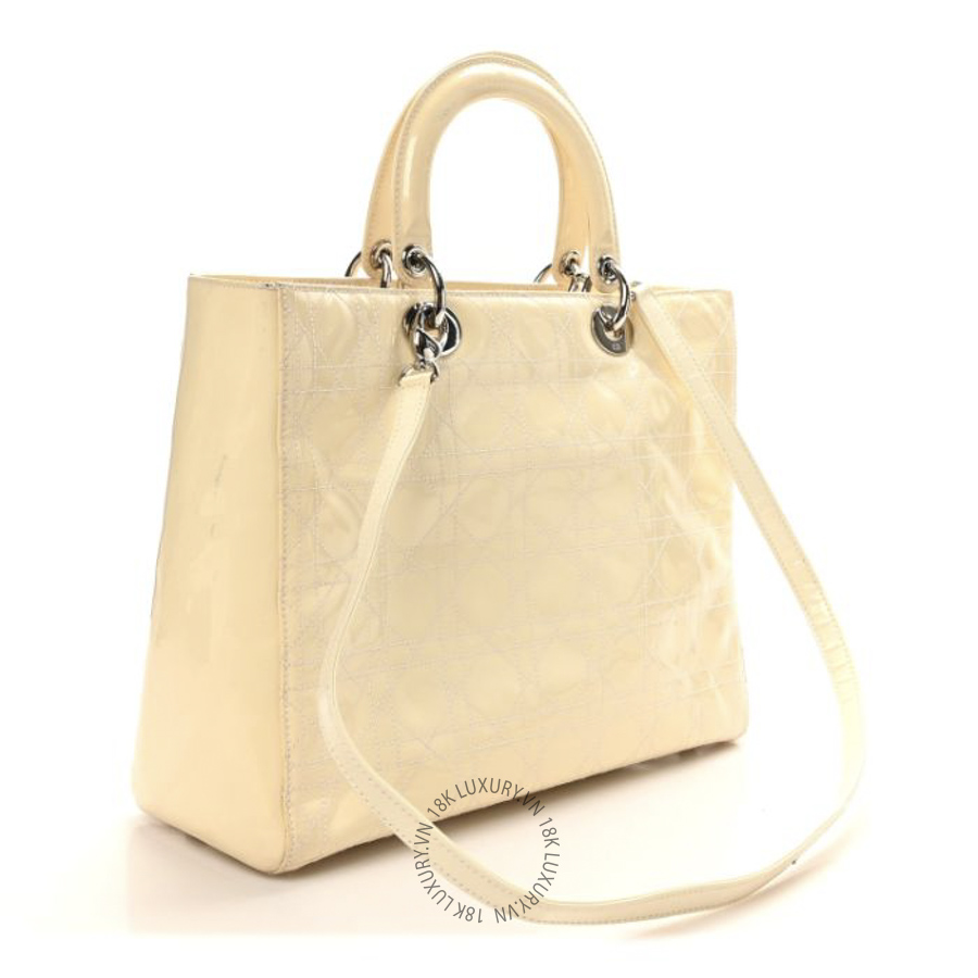 Túi Xách Đeo Chéo Christian Dior Patent Cannage Large Lady Dior White SPSS079