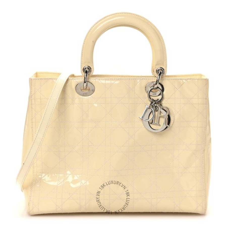 Túi Xách Đeo Chéo Christian Dior Patent Cannage Large Lady Dior White SPSS079