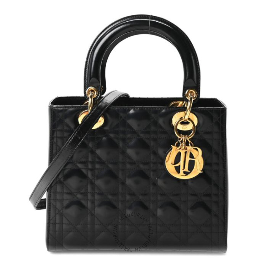 Túi xách đeo chéo Christian Dior Patent Cannage Medium Lady Dior Black FPTD131