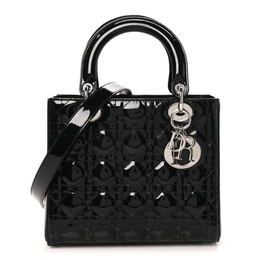 Túi xách đeo chéo Christian Dior Patent Cannage Medium Lady Dior Black FPTD242