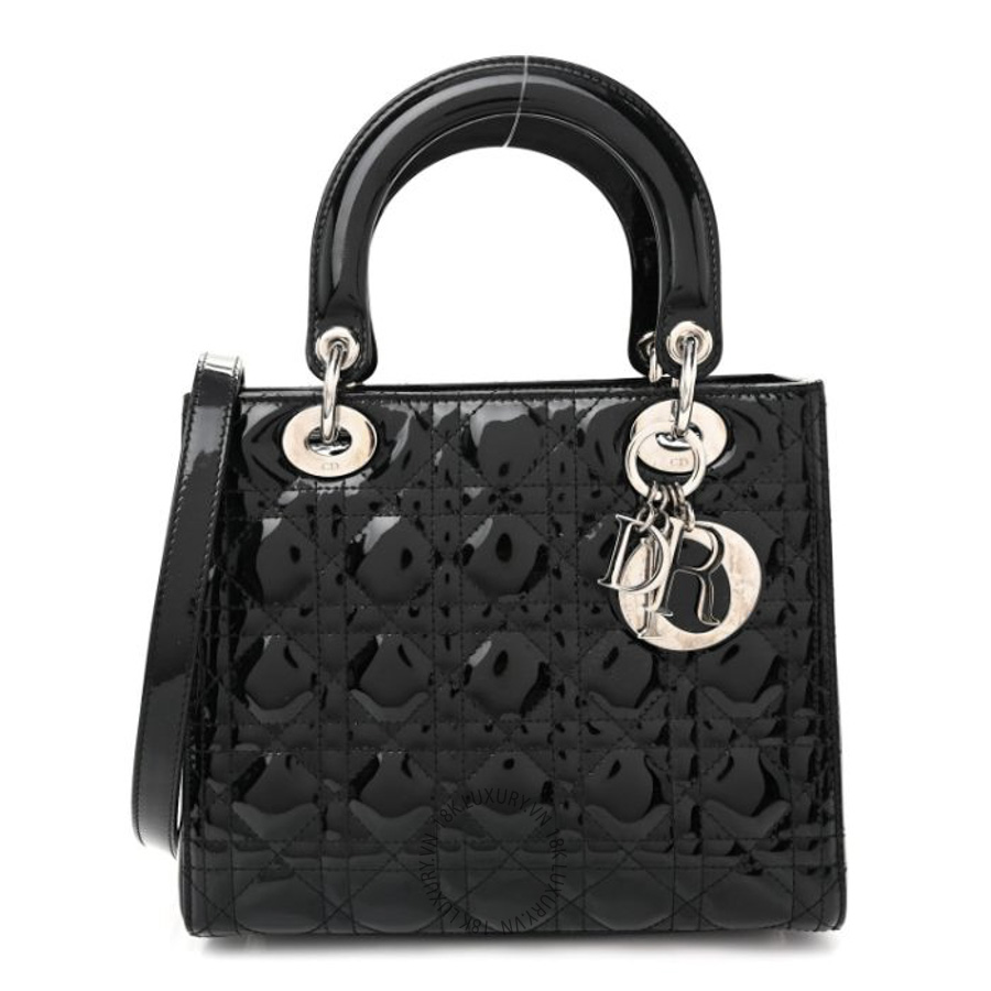 Túi Xách Đeo Chéo Christian Dior Patent Cannage Medium Lady Dior Black SPSS130