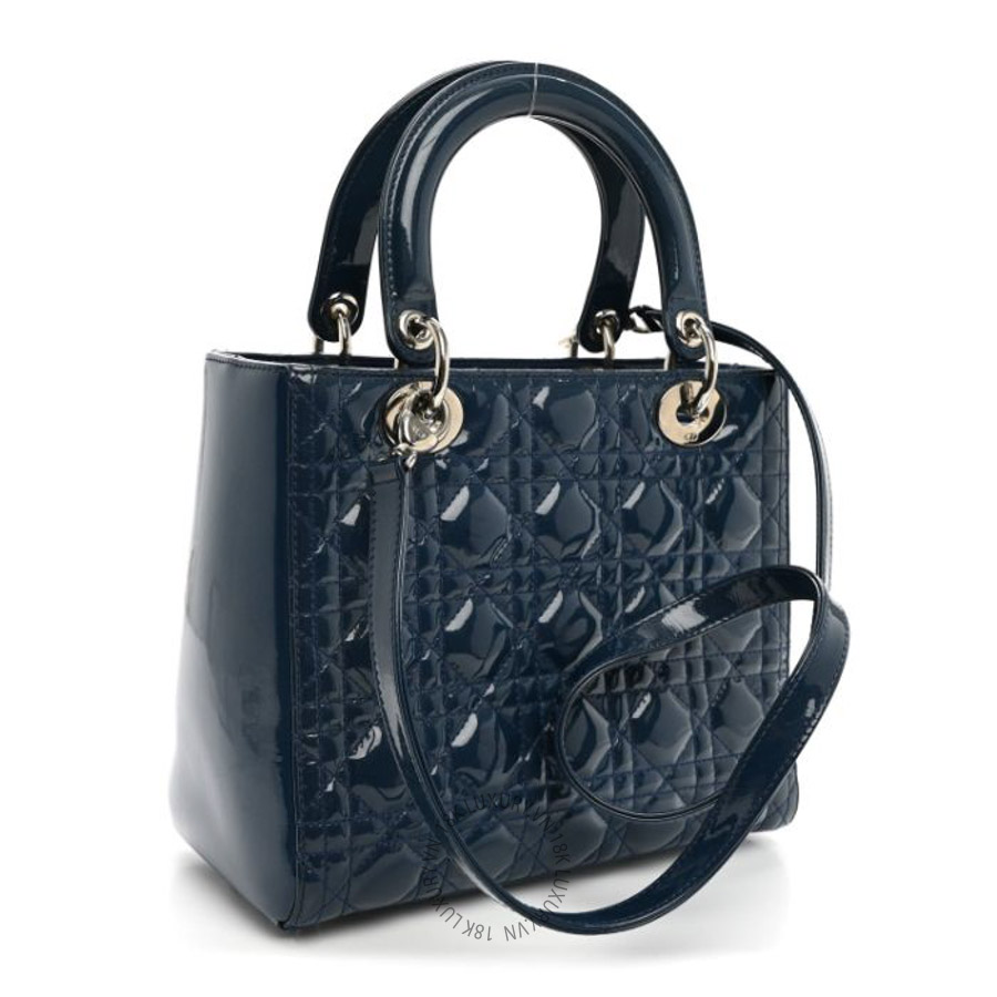 Túi xách đeo chéo Christian Dior Patent Cannage Medium Lady Dior Blue FPTD191