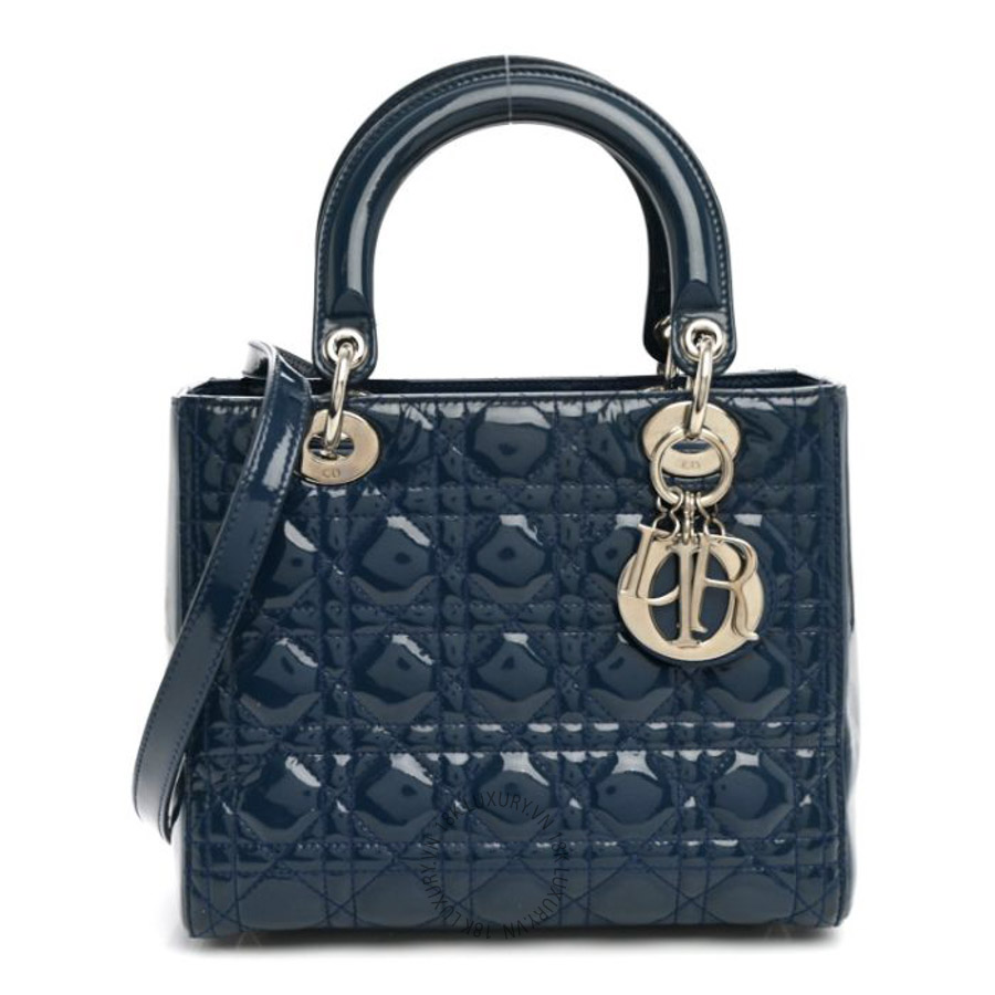 Túi xách đeo chéo Christian Dior Patent Cannage Medium Lady Dior Blue FPTD191
