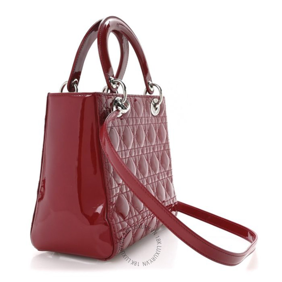 Túi xách đeo chéo Christian Dior Patent Cannage Medium Lady Dior Red DIO167