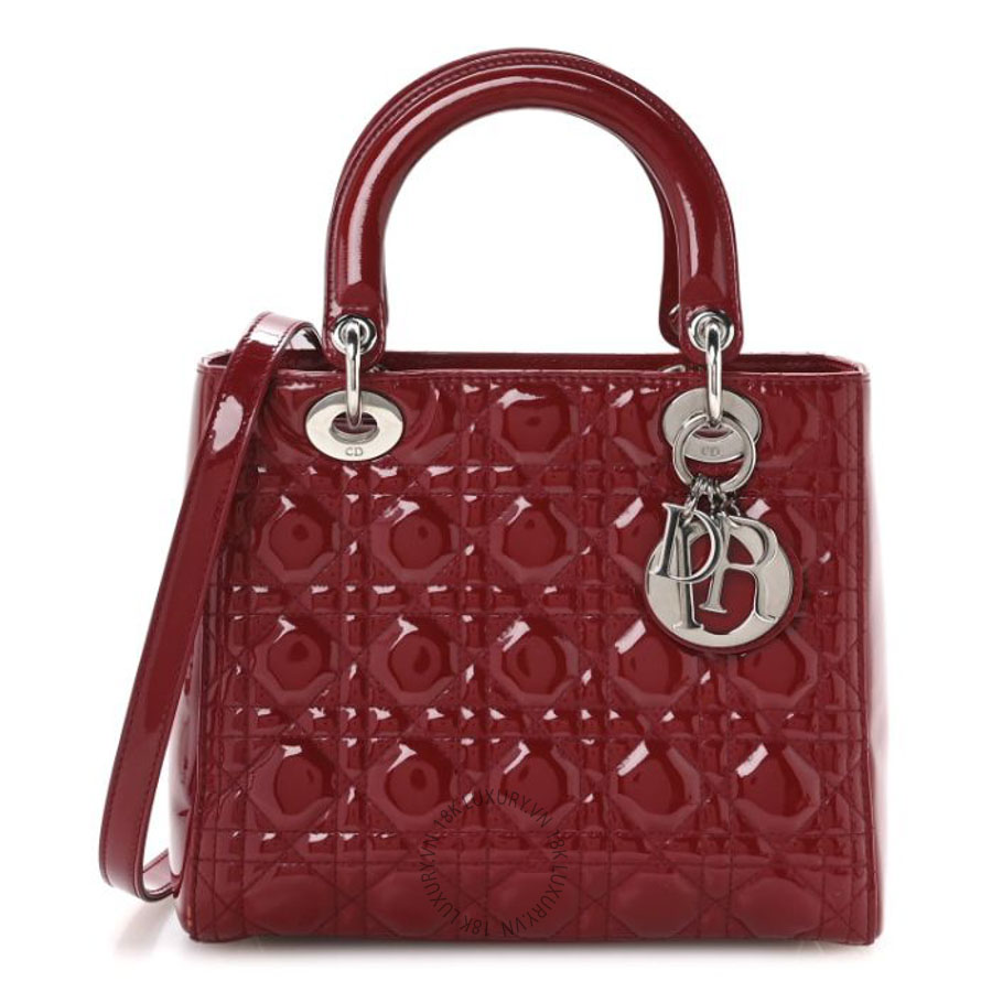 Túi xách đeo chéo Christian Dior Patent Cannage Medium Lady Dior Red DIO167