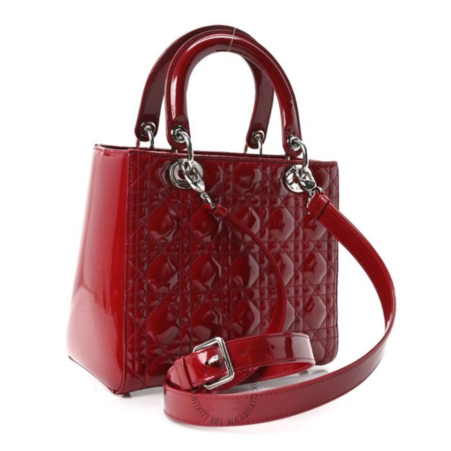 Túi xách đeo chéo Christian Dior Patent Cannage Medium Lady Dior Red FPTD088