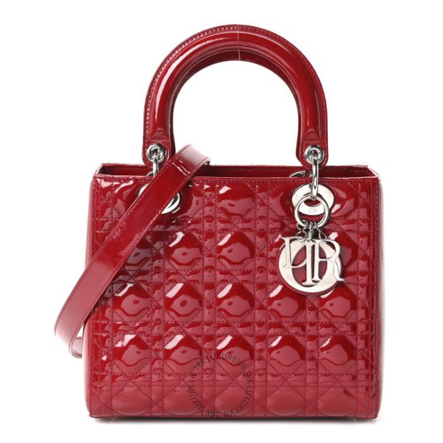 Túi xách đeo chéo Christian Dior Patent Cannage Medium Lady Dior Red FPTD088
