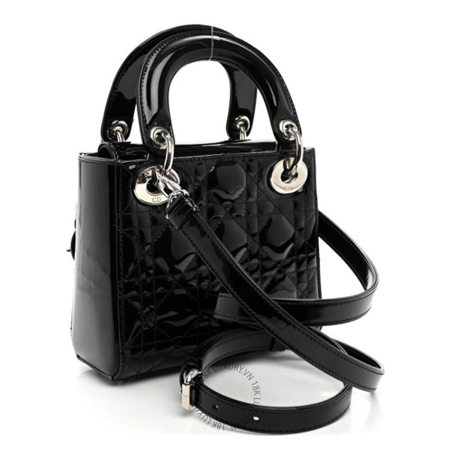 Túi xách đeo chéo Christian Dior Patent Cannage Mini Lady Dior Black DIO095