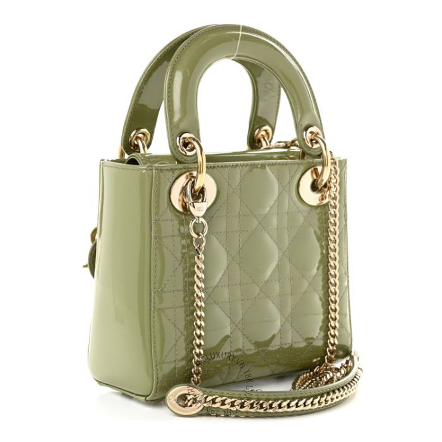 Túi xách đeo chéo Christian Dior Patent Cannage Mini Lady Dior Dusty Green DIO177