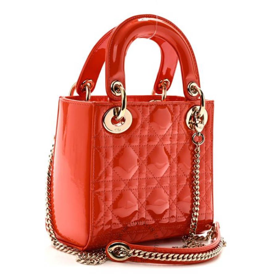 Túi xách đeo chéo Christian Dior Patent Cannage Mini Lady Dior Orange DIO265