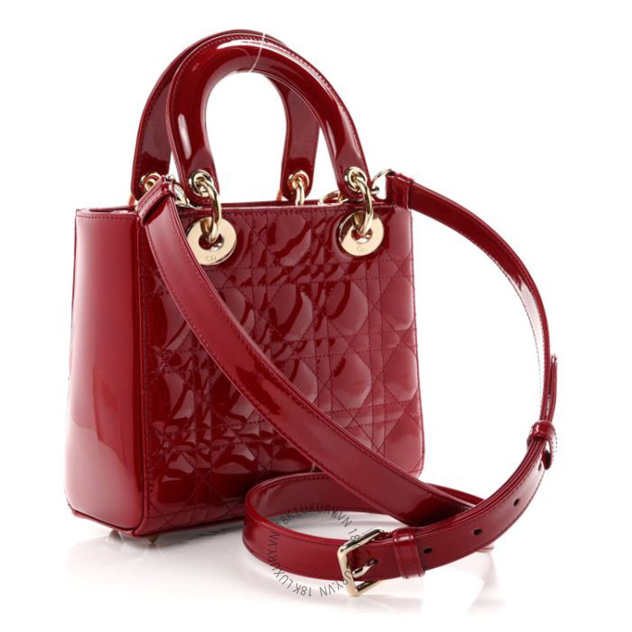 Túi xách đeo chéo Christian Dior Patent Cannage Small Lady Dior Cherry Red DIO106