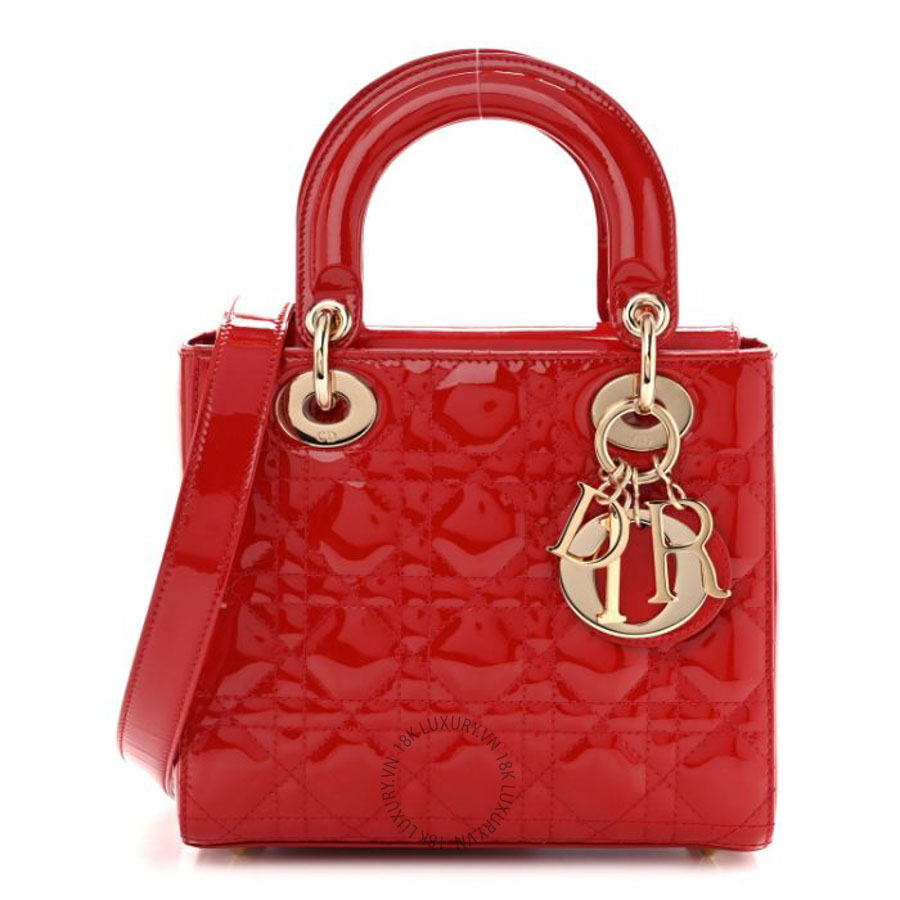 Túi xách đeo chéo Christian Dior Patent Cannage Small Lady Dior Cherry Red FPTD258