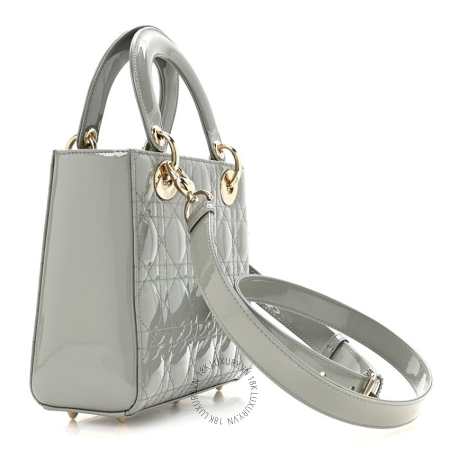 Túi xách đeo chéo Christian Dior Patent Cannage Small Lady Dior Grey FPTD163