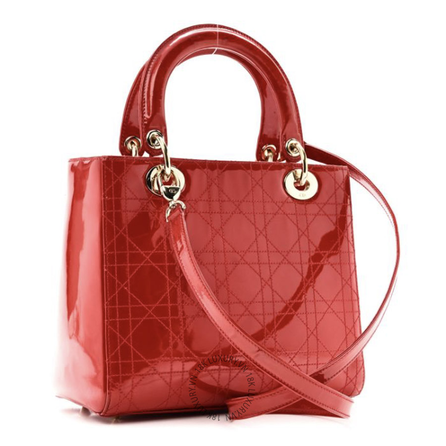 Túi Xách Đeo Chéo Christian Dior Patent Cannage Stitched Medium Lady Dior Red SPSS226