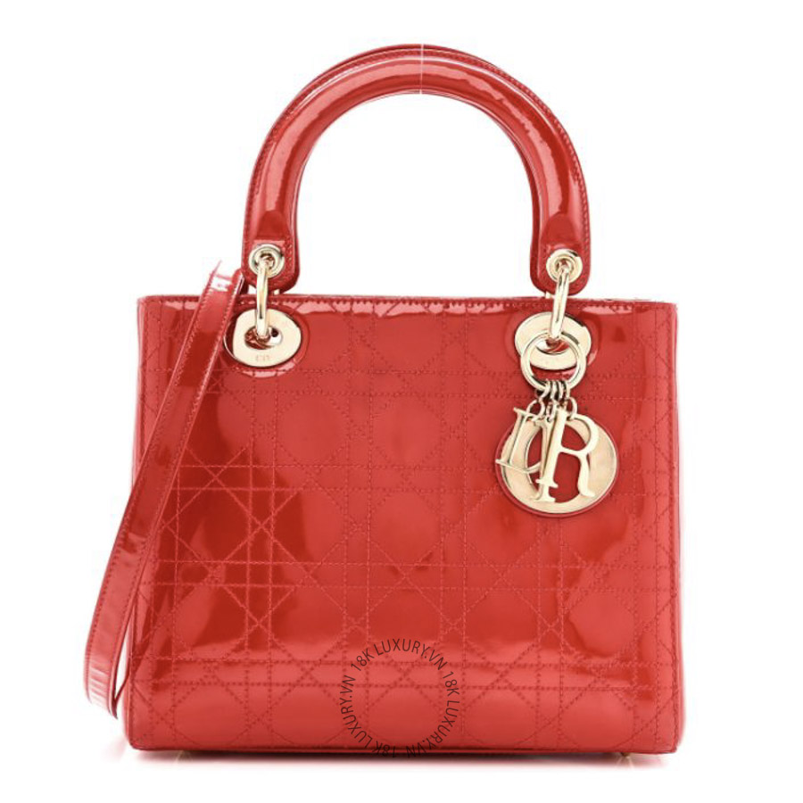 Túi Xách Đeo Chéo Christian Dior Patent Cannage Stitched Medium Lady Dior Red SPSS226