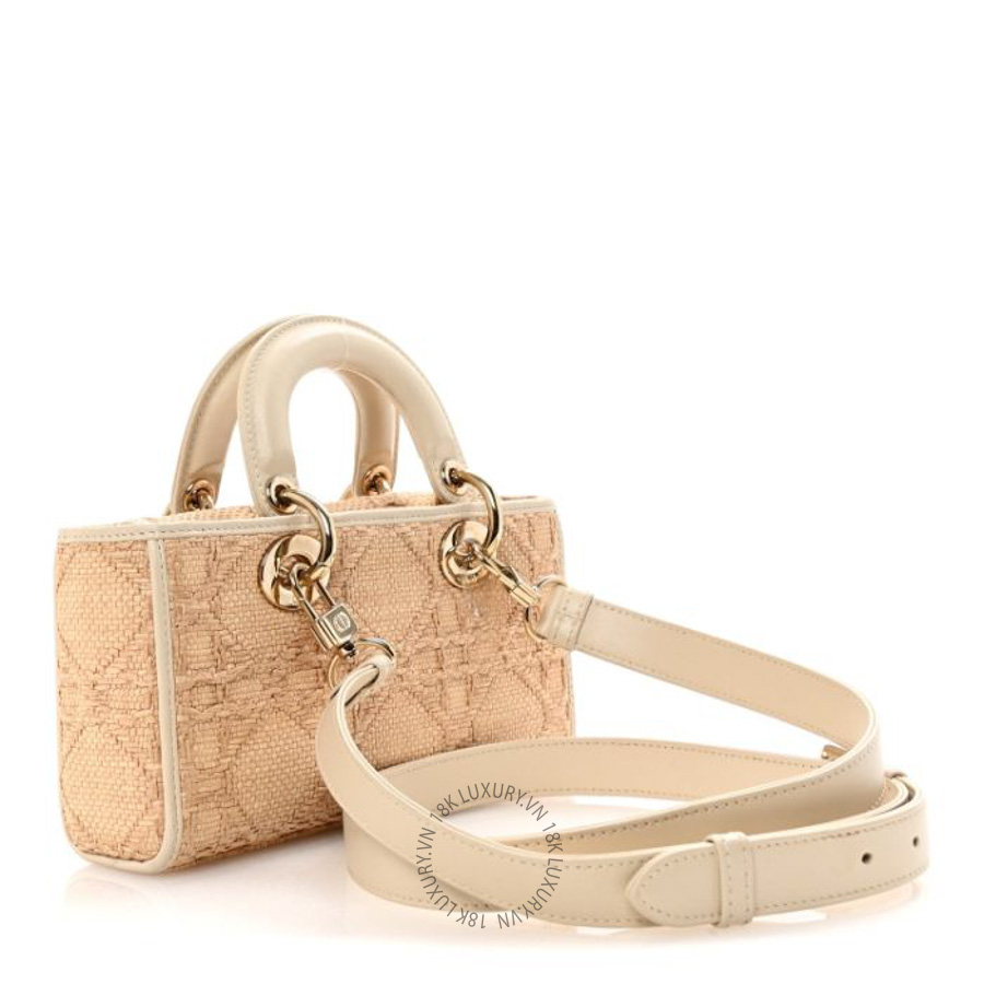 Túi xách đeo chéo Christian Dior Raffia Macro Cannage Small Lady D-Joy Latte FPTD023